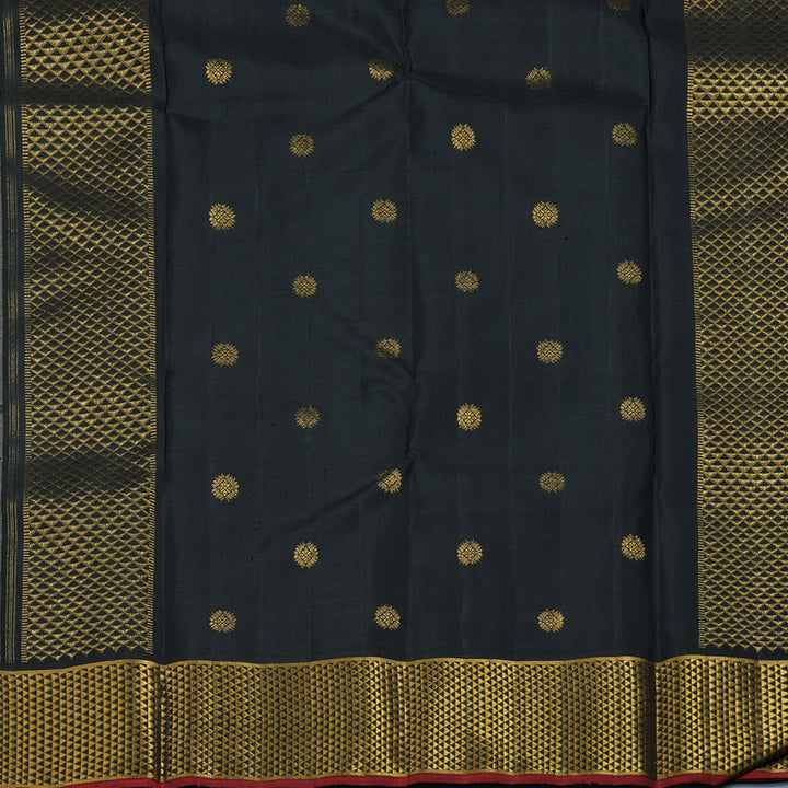 Hayagrivas Handloom Beige Kanjivaram Silk Saree with Black Border KBF97D2-1