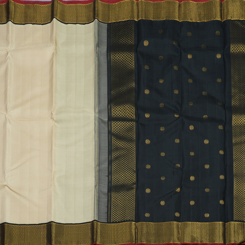 Hayagrivas Handloom Beige Kanjivaram Silk Saree with Black Border KBF97D2-1