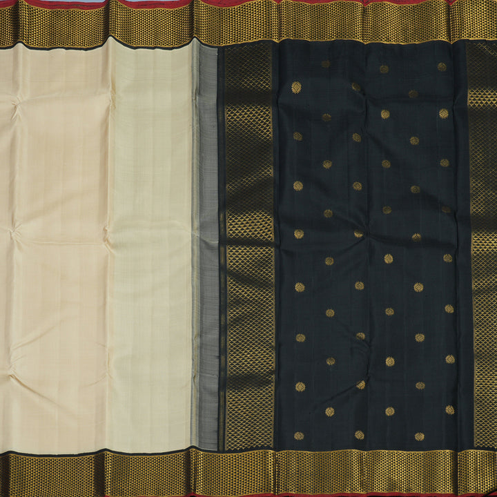 Hayagrivas Handloom Beige Kanjivaram Silk Saree with Black Border KBF97D2-1