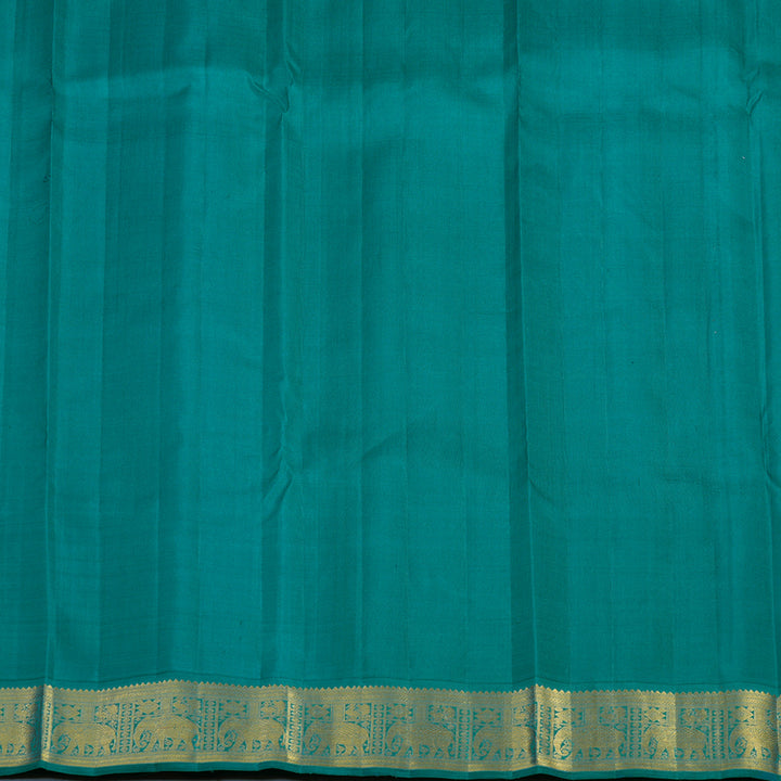 Hayagrivas Handloom Parrot Green Kanjivaram Silk Saree with Teal Border KBF97D3-1