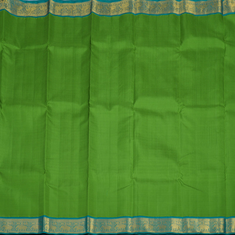 Hayagrivas Handloom Parrot Green Kanjivaram Silk Saree with Teal Border KBF97D3-1
