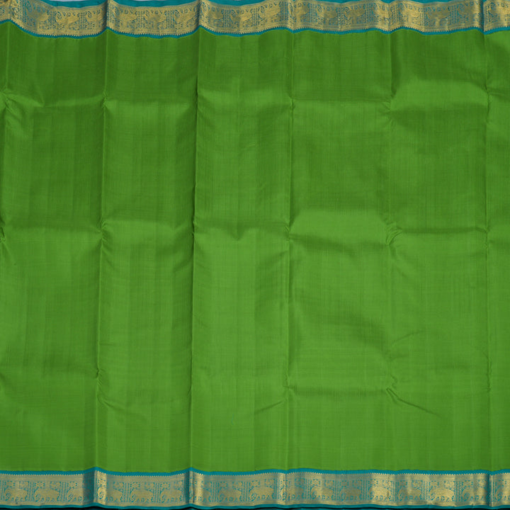 Hayagrivas Handloom Parrot Green Kanjivaram Silk Saree with Teal Border KBF97D3-1
