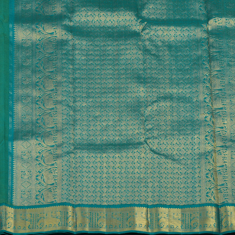 Hayagrivas Handloom Parrot Green Kanjivaram Silk Saree with Teal Border KBF97D3-1