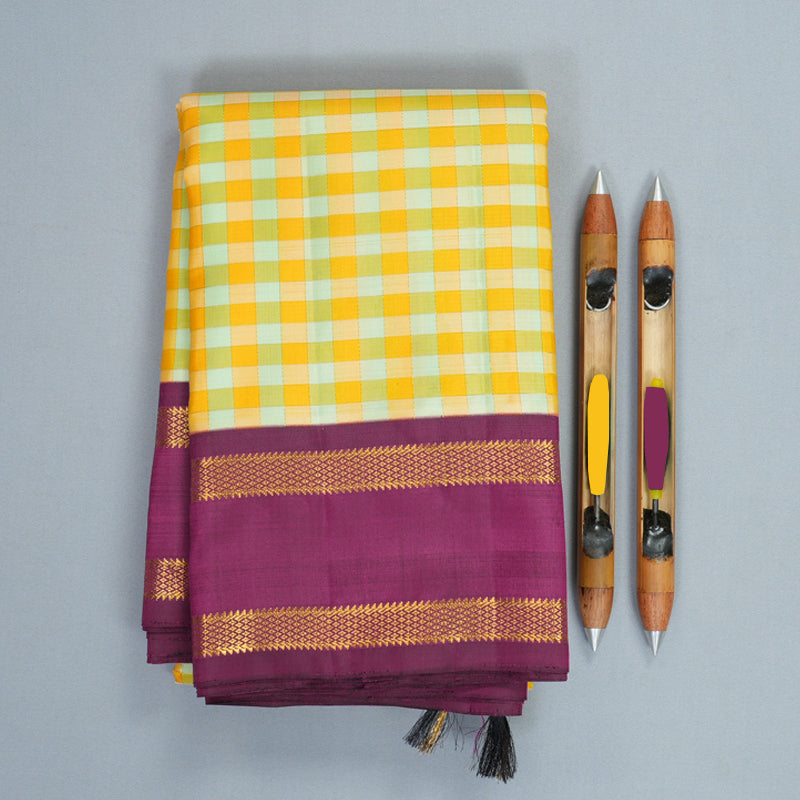Hayagrivas Handloom Multicolour Checks Kanjivaram Silk Saree with Purple Border KBF981I2-1