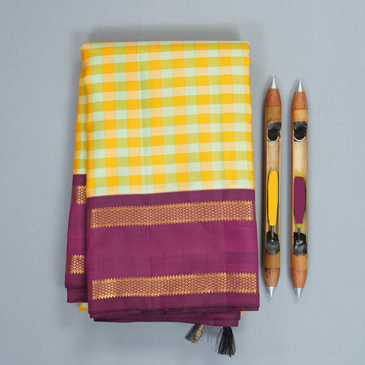 Hayagrivas Handloom Multicolour Checks Kanjivaram Silk Saree with Purple Border KBF981I2-1