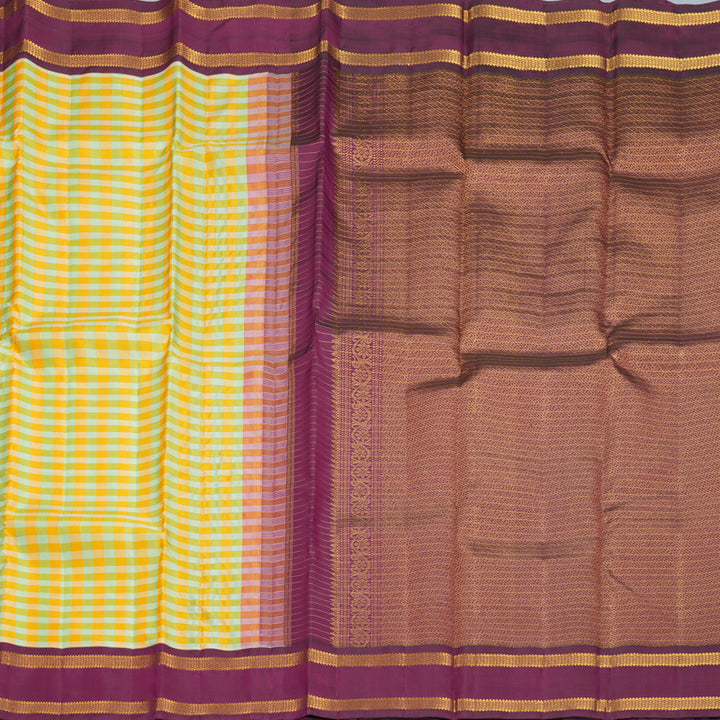 Hayagrivas Handloom Multicolour Checks Kanjivaram Silk Saree with Purple Border KBF981I2-1
