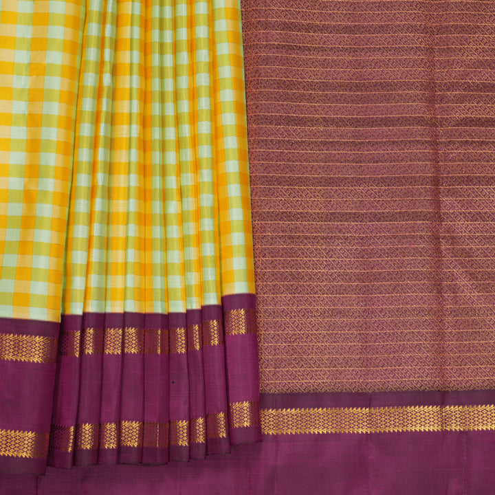 Hayagrivas Handloom Multicolour Checks Kanjivaram Silk Saree with Purple Border KBF981I2-1