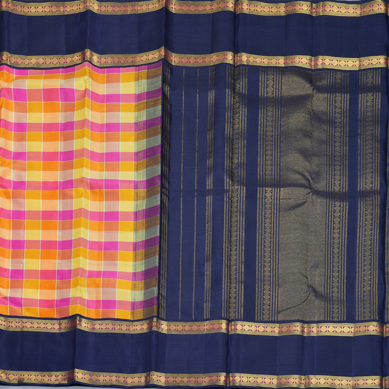 Hayagrivas Handloom Multicolour Checks Kanjivaram Silk Saree with Navy Blue Border KBF981I3-1