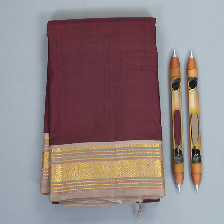 Hayagrivas Handloom Burgundy Kanjivaram Silk Saree with Cream Border KBF981I5-1