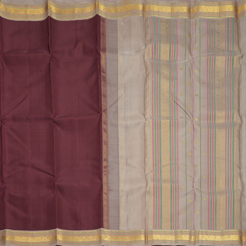 Hayagrivas Handloom Burgundy Kanjivaram Silk Saree with Cream Border KBF981I5-1