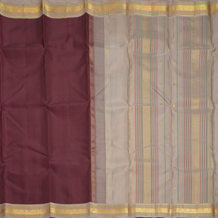 Hayagrivas Handloom Burgundy Kanjivaram Silk Saree with Cream Border KBF981I5-1