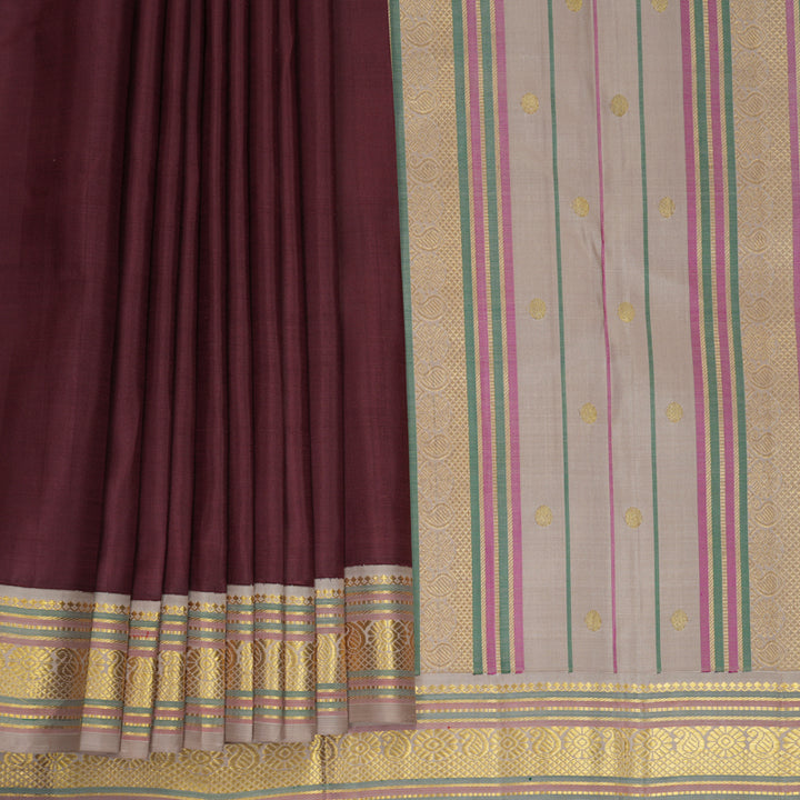 Hayagrivas Handloom Burgundy Kanjivaram Silk Saree with Cream Border KBF981I5-1