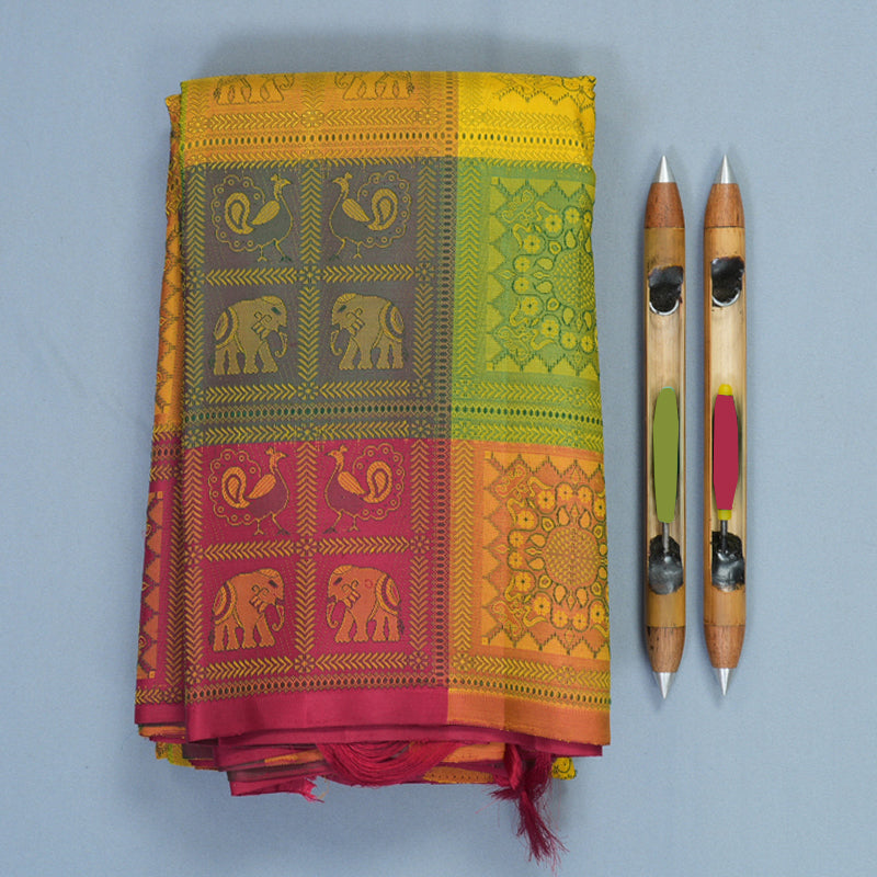 Hayagrivas Handloom Multicolour Checks Kanjivaram Silk Saree KBF981I6-1