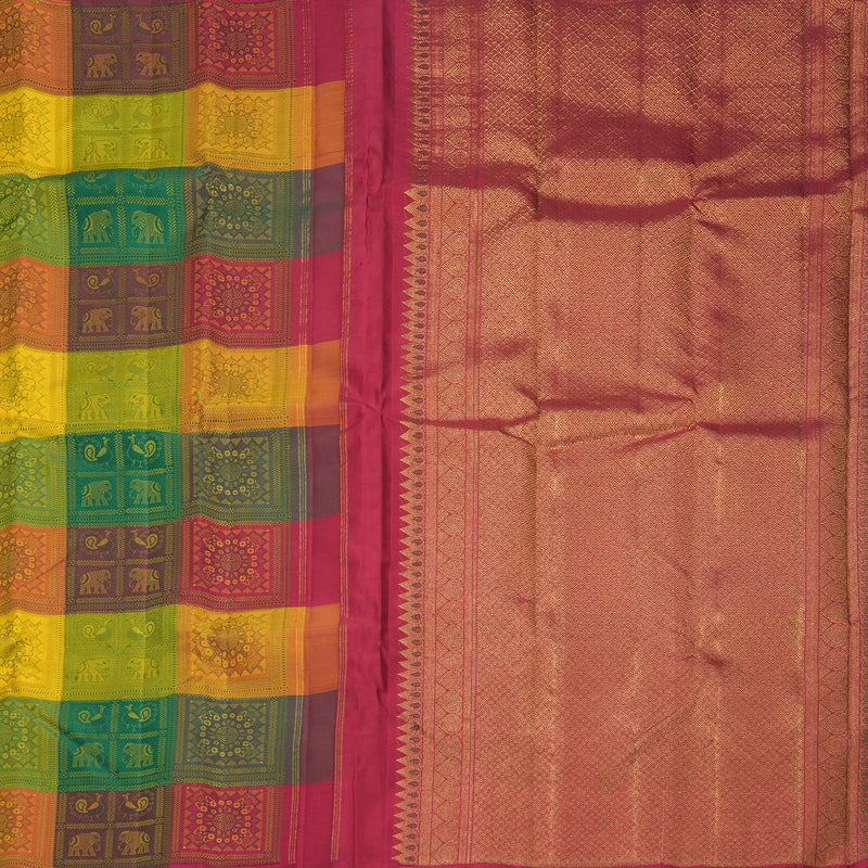 Hayagrivas Handloom Multicolour Checks Kanjivaram Silk Saree KBF981I6-1