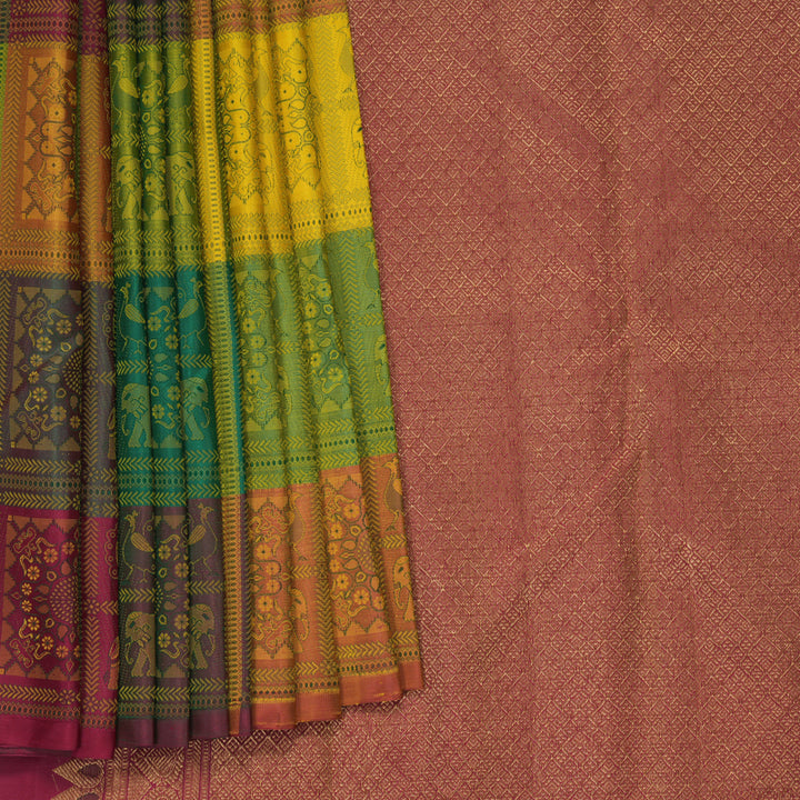 Hayagrivas Handloom Multicolour Checks Kanjivaram Silk Saree KBF981I6-1
