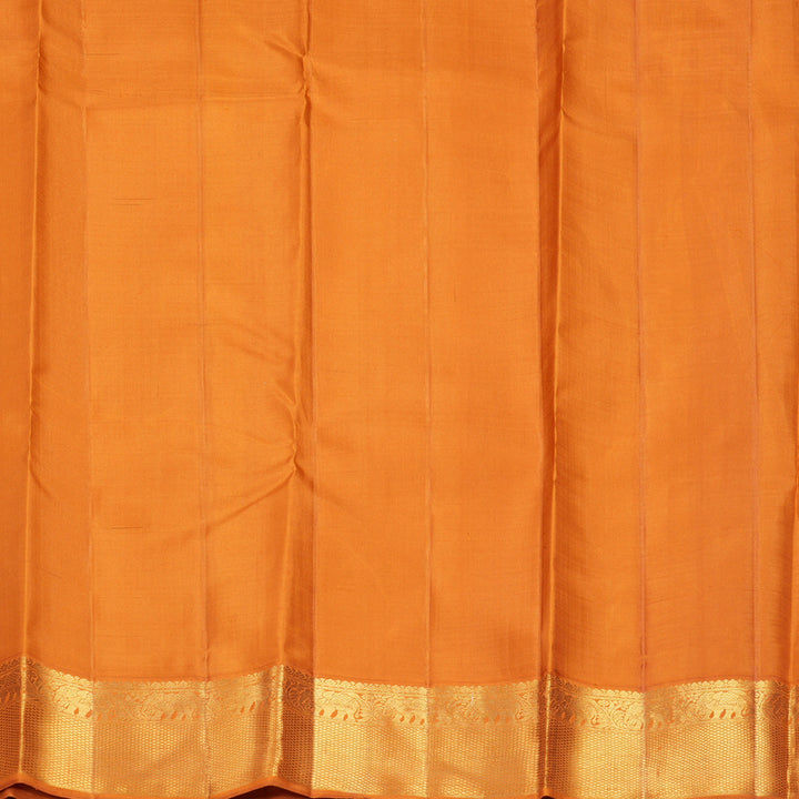 Hayagrivas Handloom Sage Green Kanjivaram Silk Saree with Warm Orange Border KBF982I1-1