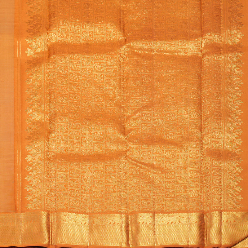Hayagrivas Handloom Sage Green Kanjivaram Silk Saree with Warm Orange Border KBF982I1-1