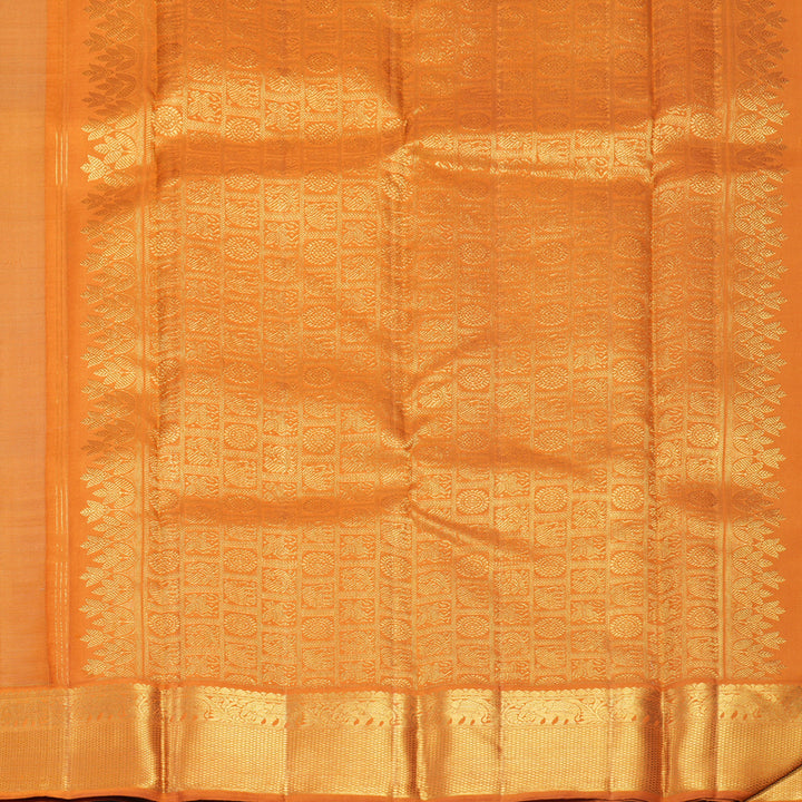 Hayagrivas Handloom Sage Green Kanjivaram Silk Saree with Warm Orange Border KBF982I1-1