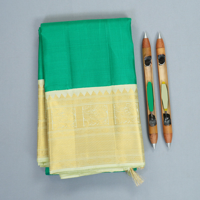Hayagrivas Handloom Meenakshi Green Kanjivaram Silk Saree with Pista Green Border KBF982I2-4