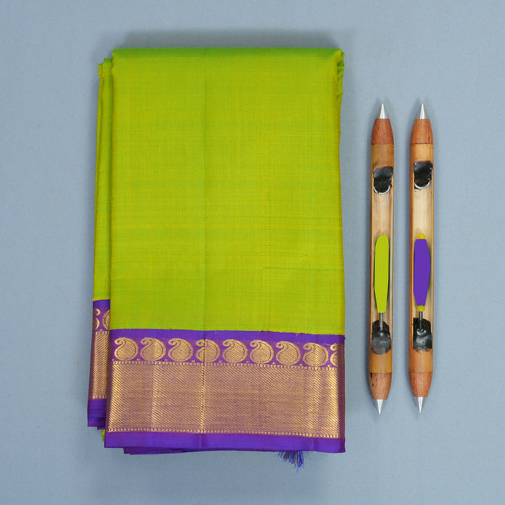 Hayagrivas Handloom Fluorescent Green Kanjivaram Silk Saree with Purple Border KBF984I6-2