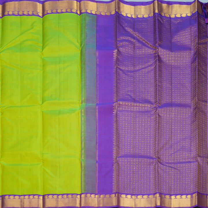 Hayagrivas Handloom Fluorescent Green Kanjivaram Silk Saree with Purple Border KBF984I6-2