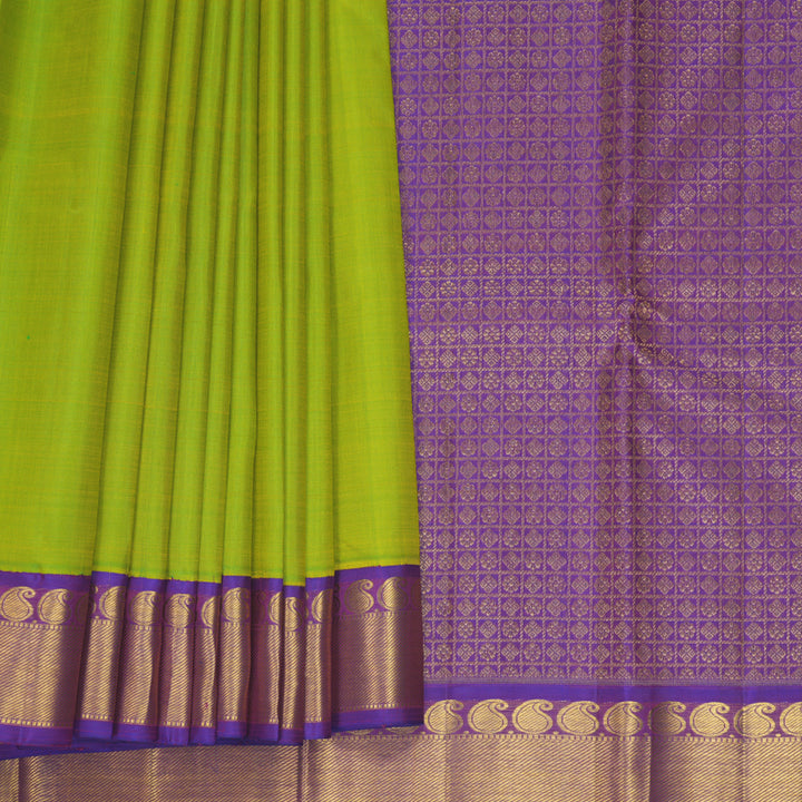 Hayagrivas Handloom Fluorescent Green Kanjivaram Silk Saree with Purple Border KBF984I6-2