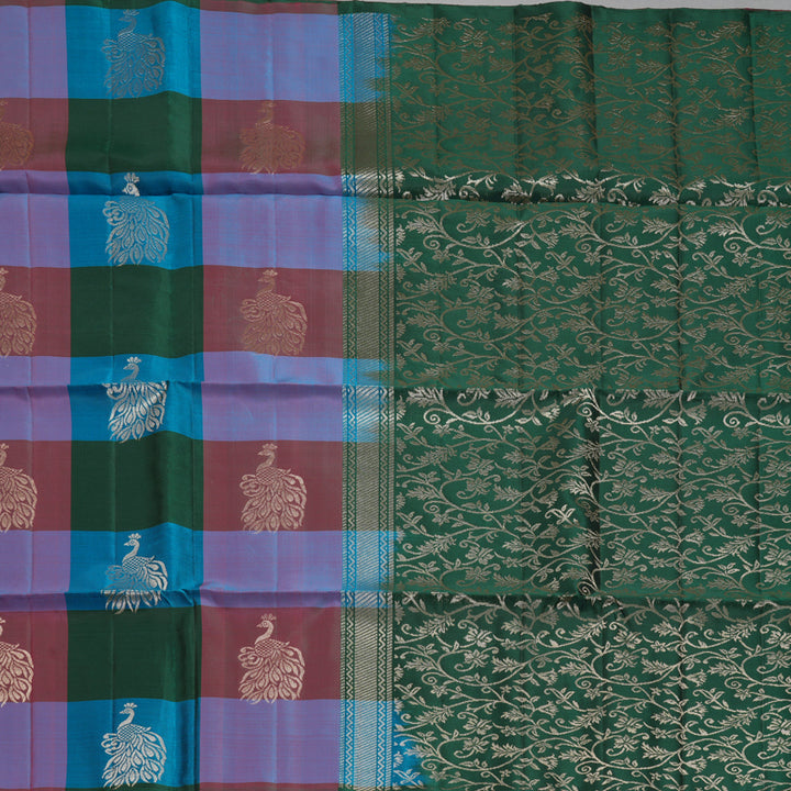 Hayagrivas Multicolour Checks Handloom Soft Silk Saree KBF987I1-1