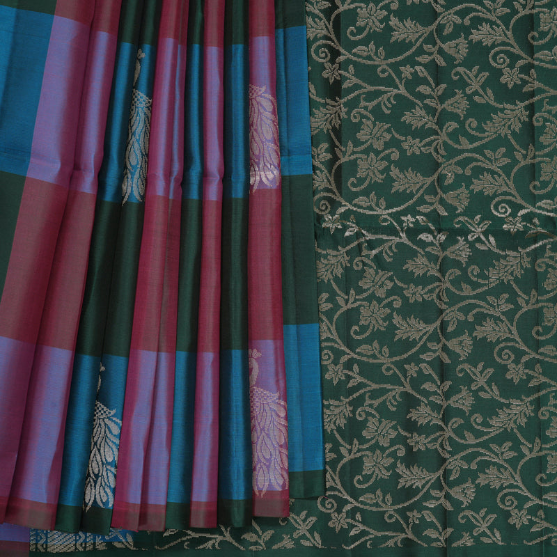 Hayagrivas Multicolour Checks Handloom Soft Silk Saree KBF987I1-1