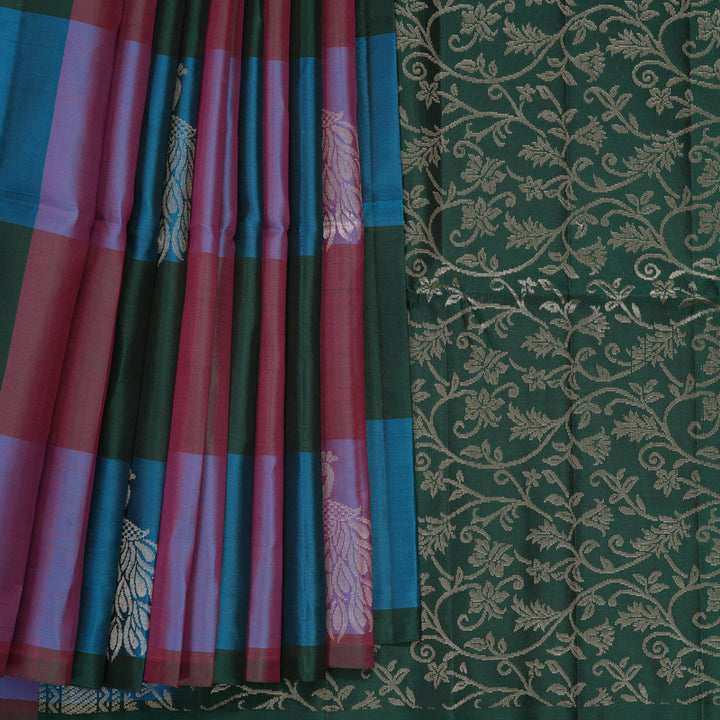Hayagrivas Multicolour Checks Handloom Soft Silk Saree KBF987I1-1
