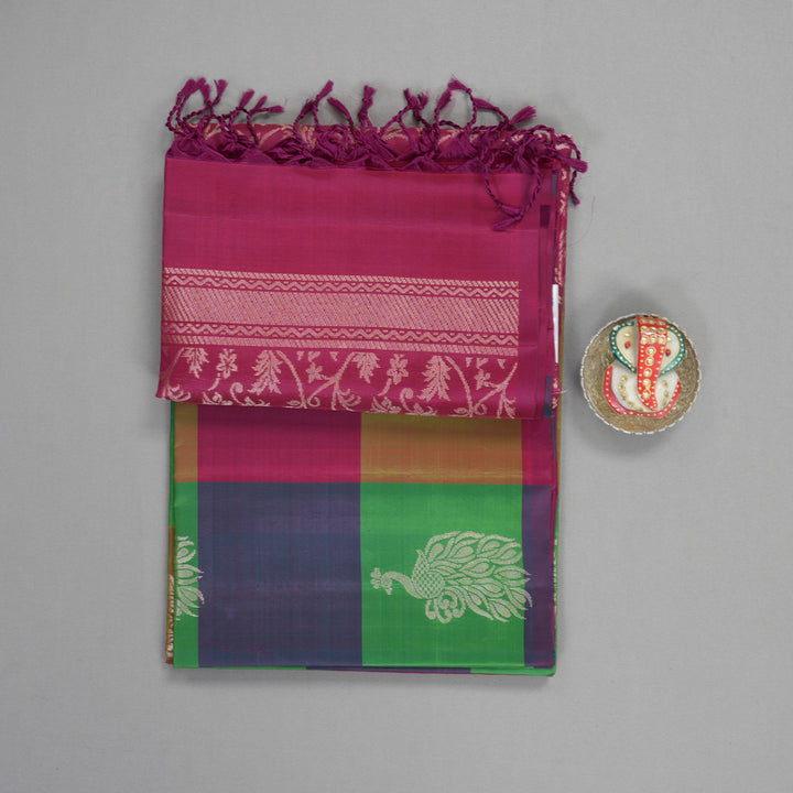 Hayagrivas Multicolour Checks Handloom Soft Silk Saree KBF987I1-2