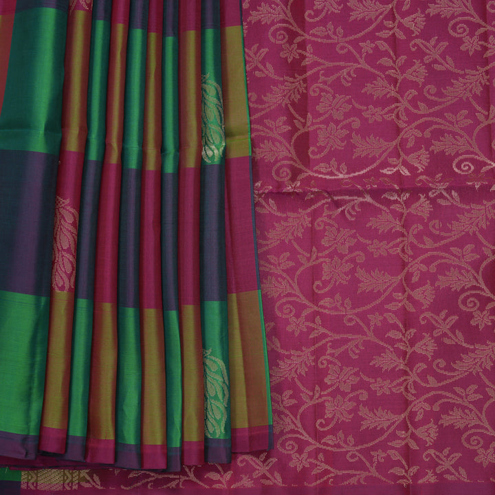 Hayagrivas Multicolour Checks Handloom Soft Silk Saree KBF987I1-2