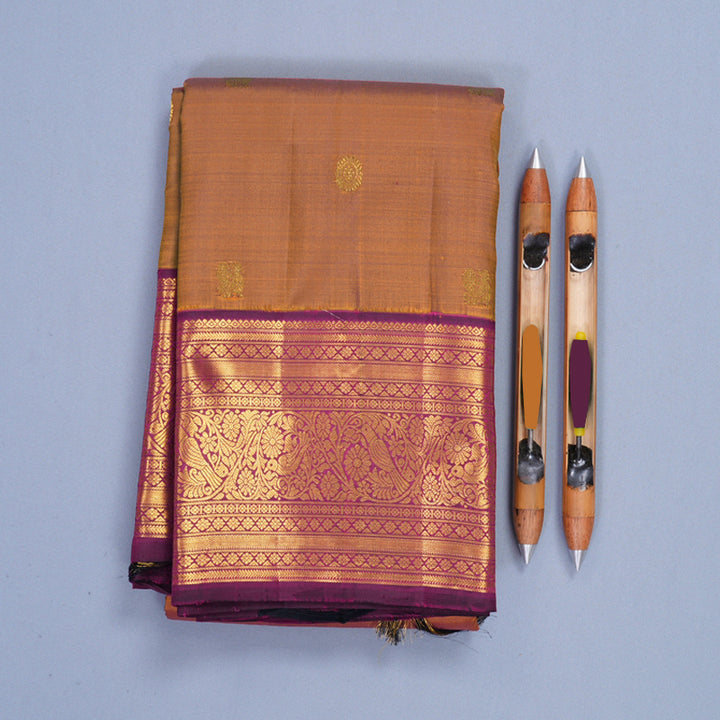 Hayagrivas Handloom Honey Mustard Kanjivaram Silk Saree with Wine Purple Border KBF988I1-2