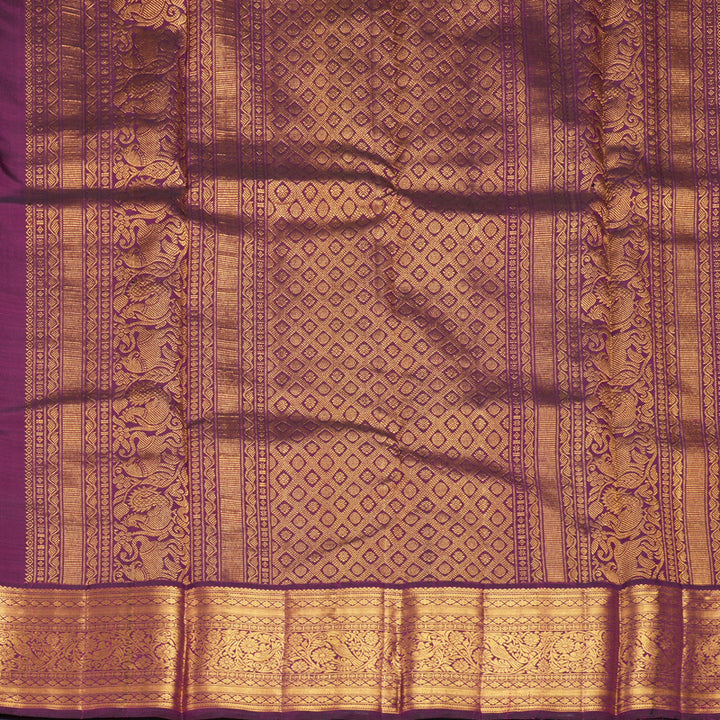 Hayagrivas Handloom Honey Mustard Kanjivaram Silk Saree with Wine Purple Border KBF988I1-2