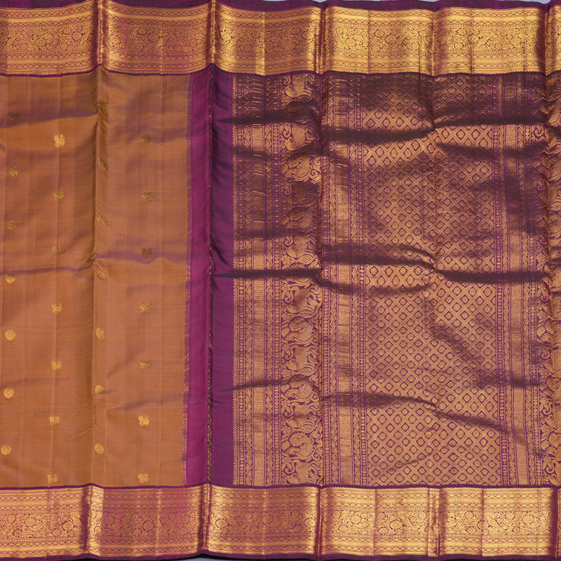Hayagrivas Handloom Honey Mustard Kanjivaram Silk Saree with Wine Purple Border KBF988I1-2
