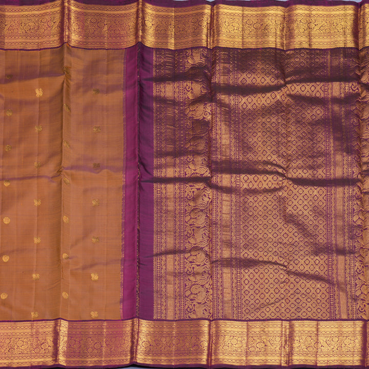 Hayagrivas Handloom Honey Mustard Kanjivaram Silk Saree with Wine Purple Border KBF988I1-2