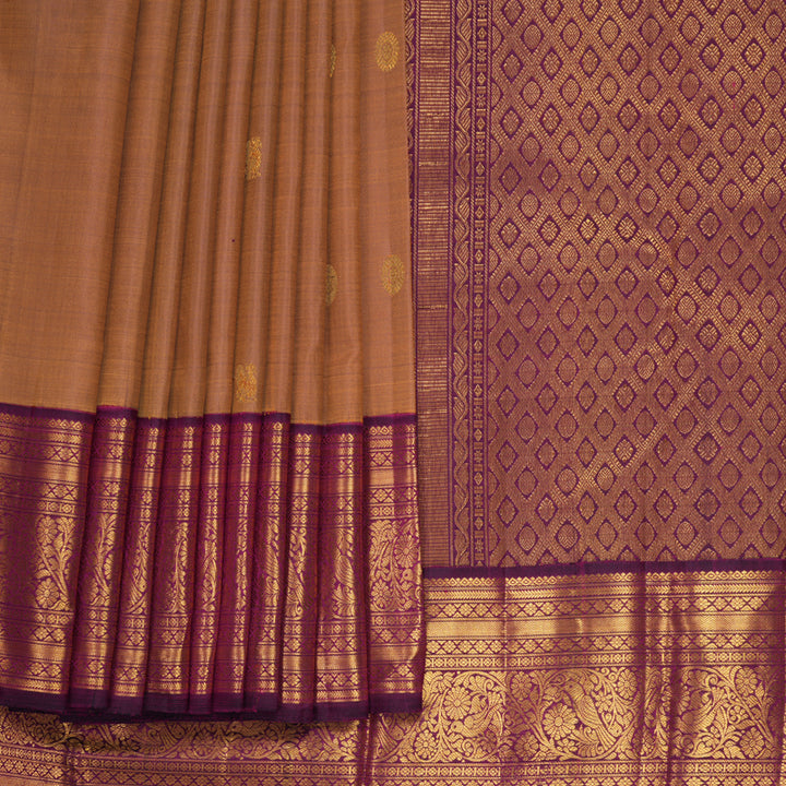 Hayagrivas Handloom Honey Mustard Kanjivaram Silk Saree with Wine Purple Border KBF988I1-2