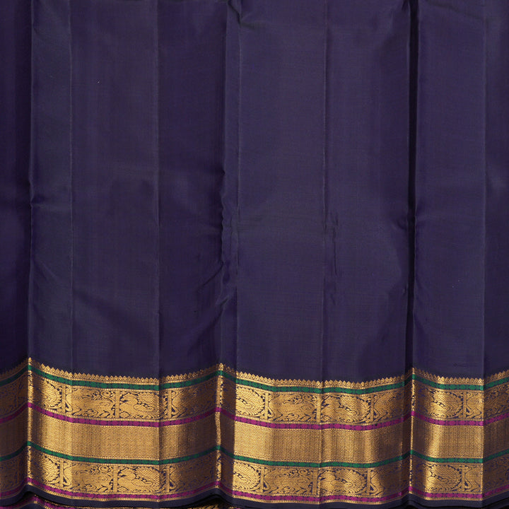 Hayagrivas Handloom Orange Kanjivaram Silk Saree with Midnight Blue Border KBF988I1-3