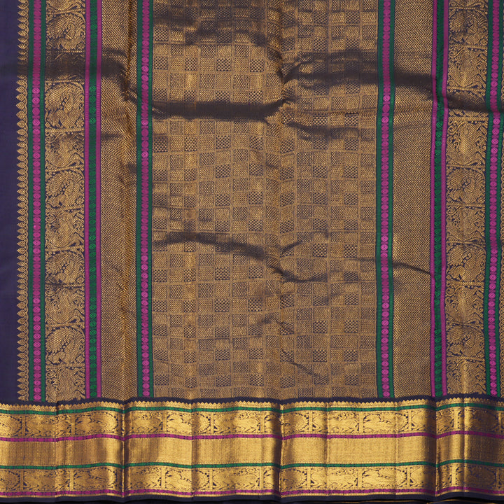 Hayagrivas Handloom Orange Kanjivaram Silk Saree with Midnight Blue Border KBF988I1-3