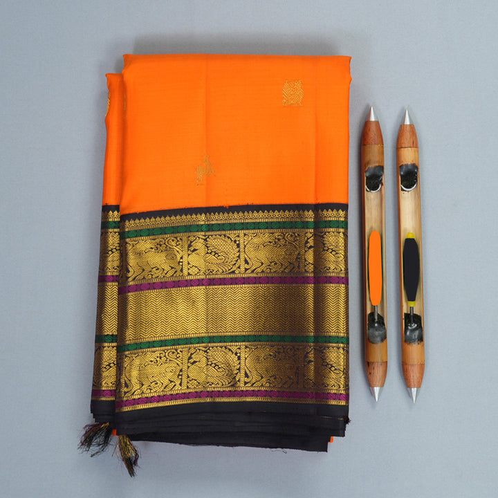 Hayagrivas Handloom Orange Kanjivaram Silk Saree with Deep Jamun Border KBF988I1-4
