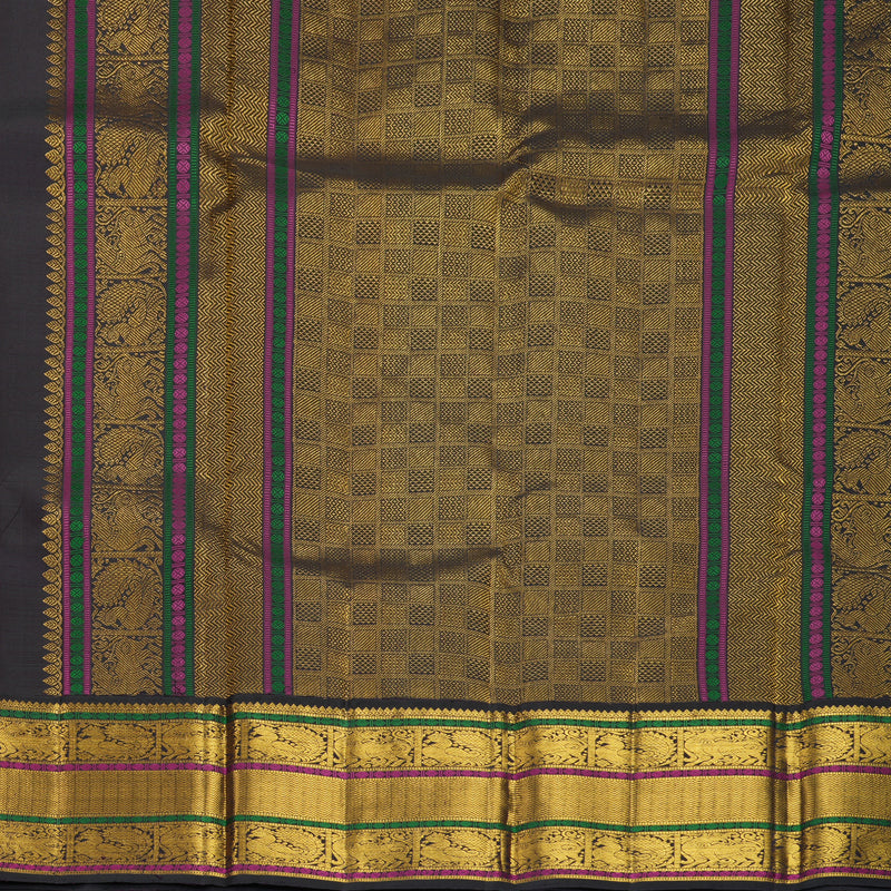 Hayagrivas Handloom Orange Kanjivaram Silk Saree with Deep Jamun Border KBF988I1-4