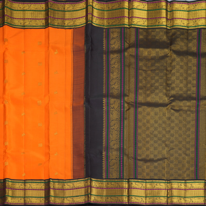 Hayagrivas Handloom Orange Kanjivaram Silk Saree with Deep Jamun Border KBF988I1-4