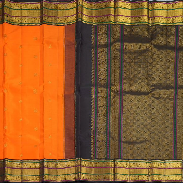 Hayagrivas Handloom Orange Kanjivaram Silk Saree with Deep Jamun Border KBF988I1-4