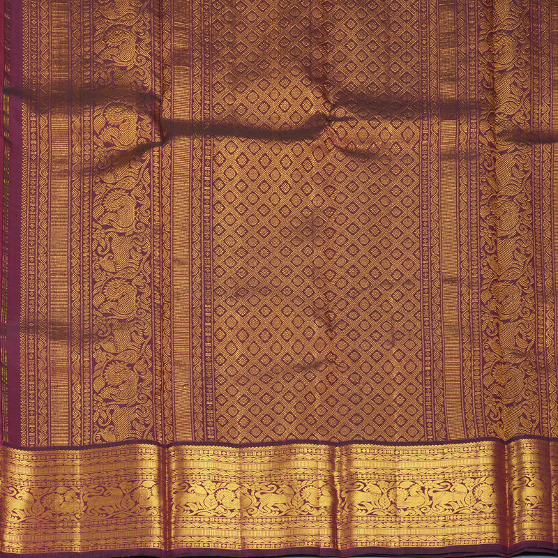 Hayagrivas Handloom Honey Mustard Kanjivaram Silk Saree with Purple Border KBF988I1-7