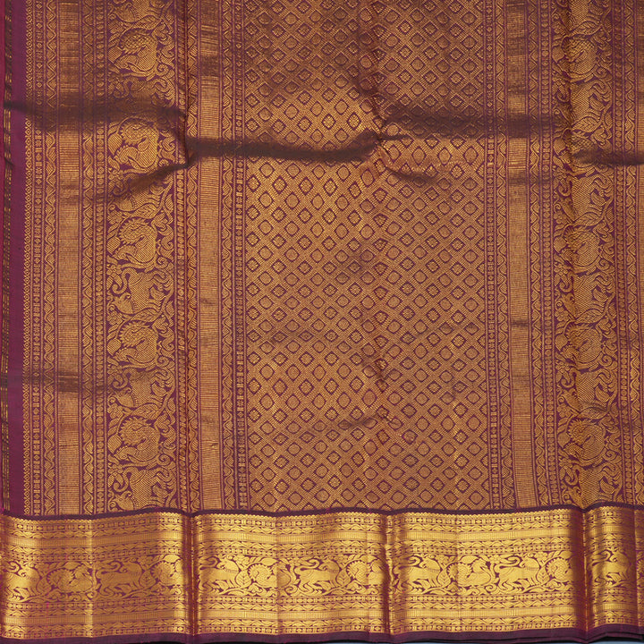 Hayagrivas Handloom Honey Mustard Kanjivaram Silk Saree with Purple Border KBF988I1-7
