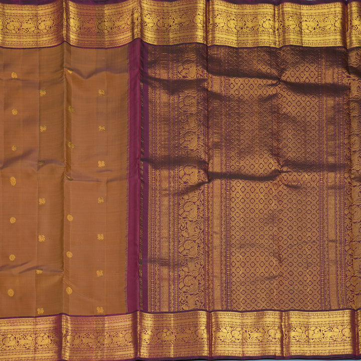 Hayagrivas Handloom Honey Mustard Kanjivaram Silk Saree with Purple Border KBF988I1-7