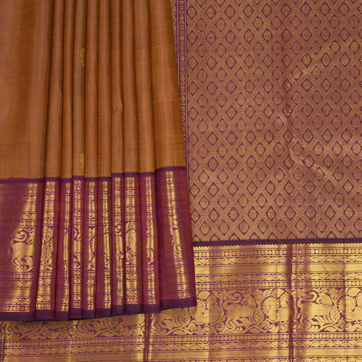 Hayagrivas Handloom Honey Mustard Kanjivaram Silk Saree with Purple Border KBF988I1-7