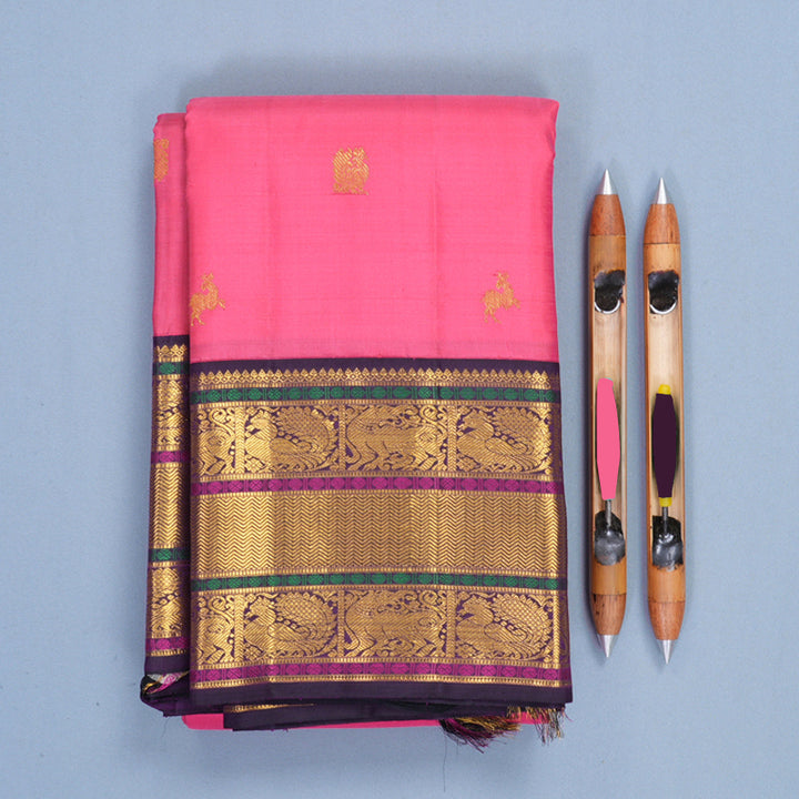 Hayagrivas Handloom Rose Pink Kanjivaram Silk Saree with Nagapazham Border KBF988I1-8