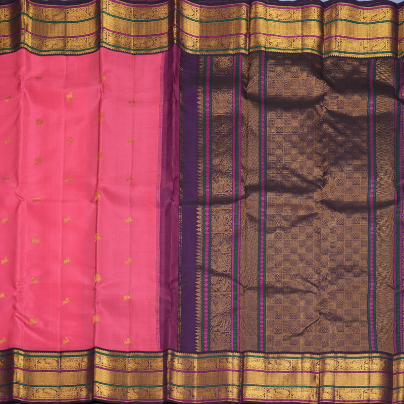 Hayagrivas Handloom Rose Pink Kanjivaram Silk Saree with Nagapazham Border KBF988I1-8