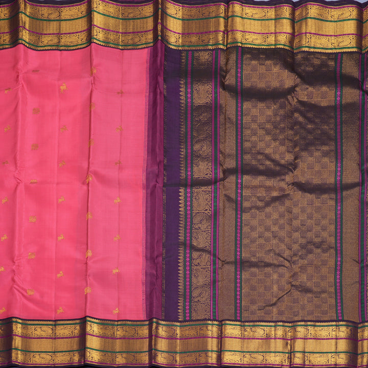 Hayagrivas Handloom Rose Pink Kanjivaram Silk Saree with Nagapazham Border KBF988I1-8