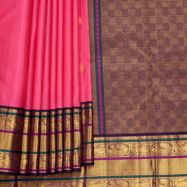 Hayagrivas Handloom Rose Pink Kanjivaram Silk Saree with Nagapazham Border KBF988I1-8